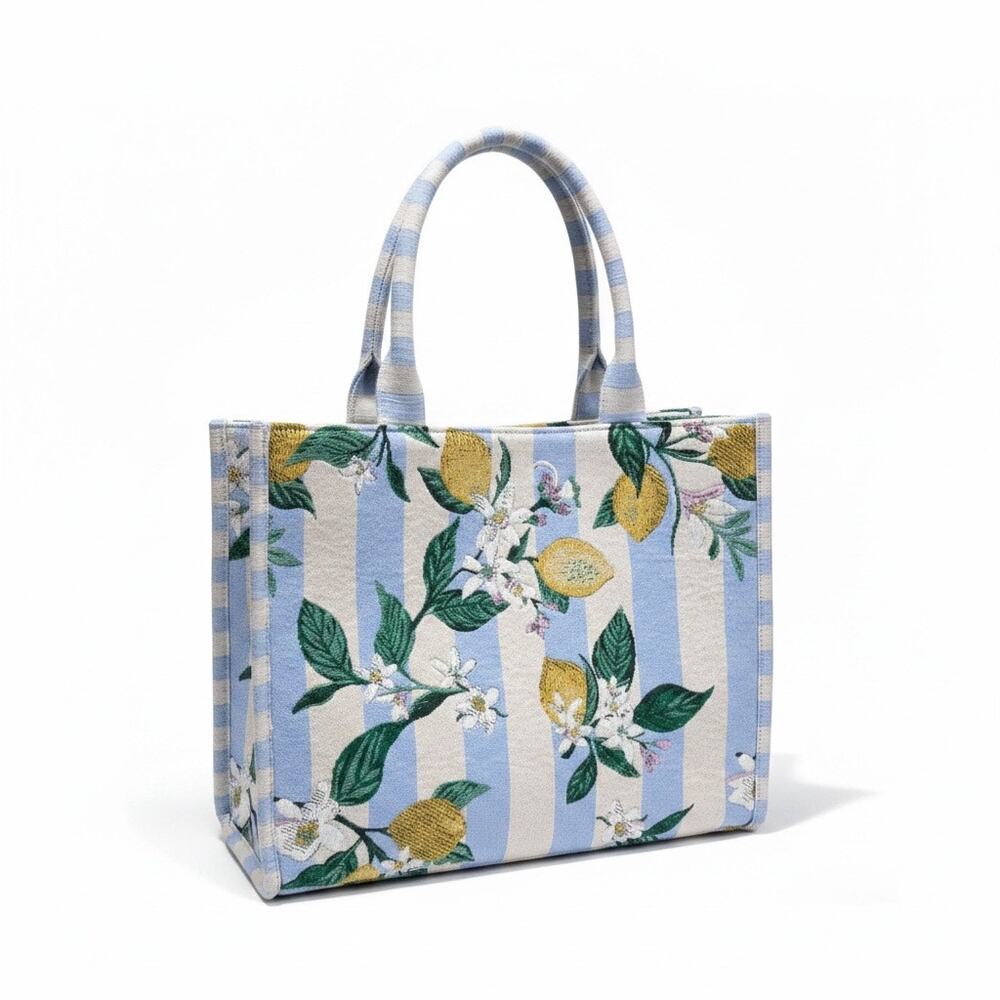 Shiraleah Lemon Stripe Jacquard Tote Handbag Purse New